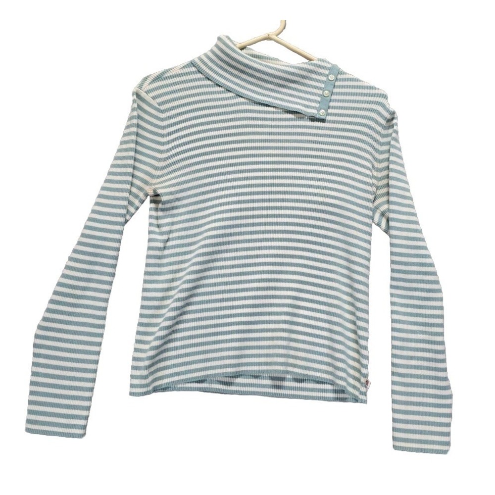 VTG Polo Ralph Lauren Sweater Womens Large Blue White Striped Cotton Tight Knit